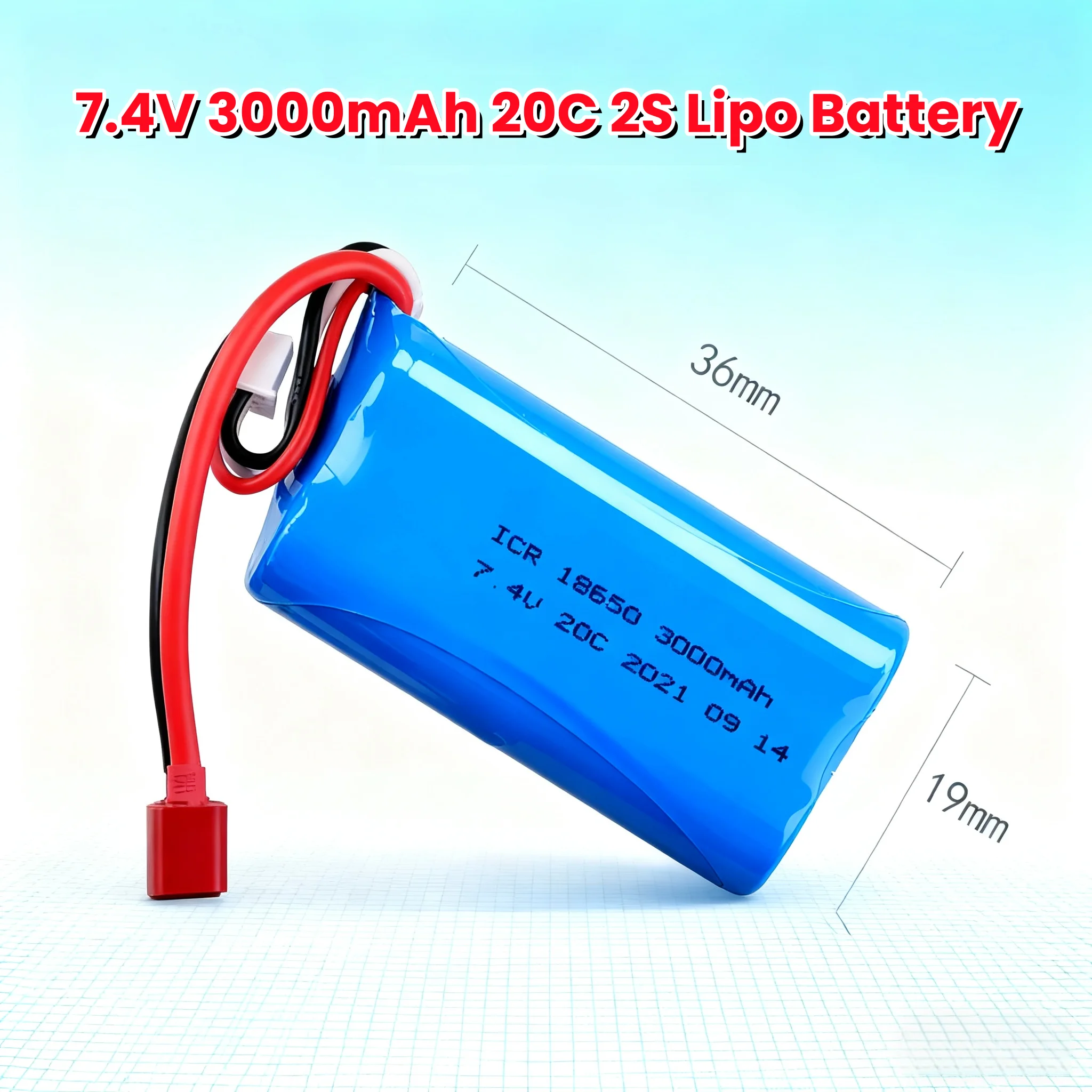 

7.4V 2S 3000mAh 20C Lipo Battery Pack Replacement for WLtoys 12423 12429 10428 12401 12402 RC Car Truck Toys
