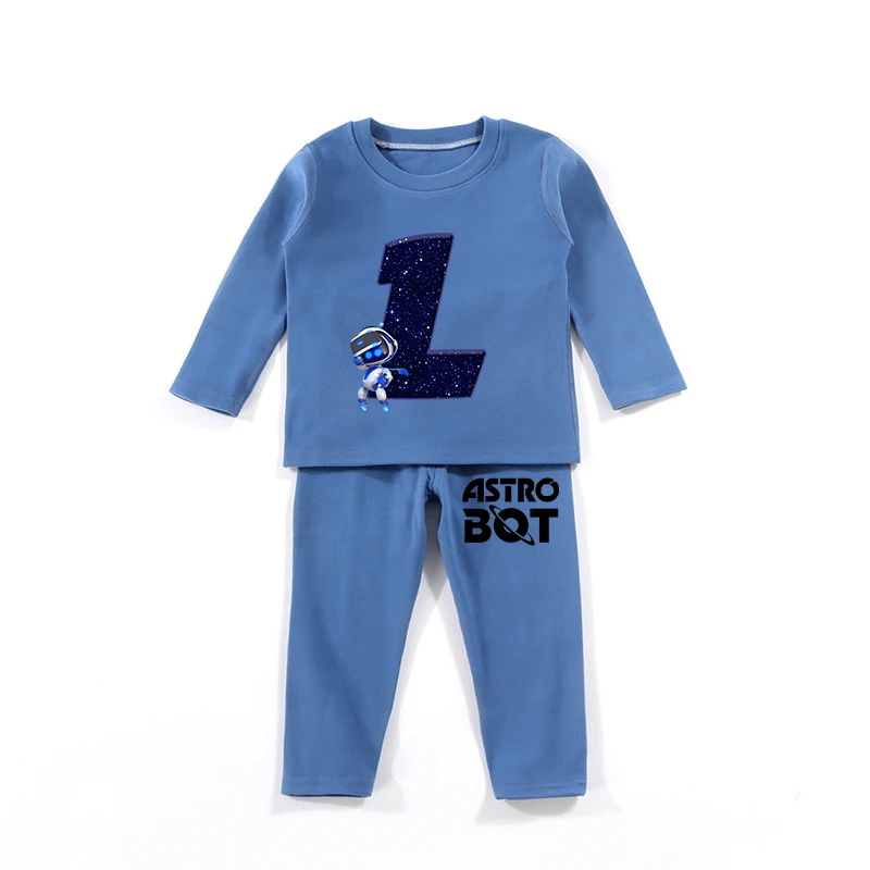 2PCS Astro Bot Kids Pajamas Set Anime Printed Letter Autumn Winter Warm Shirt Tops Boys Girls Children Clothing Nightshirt Gift