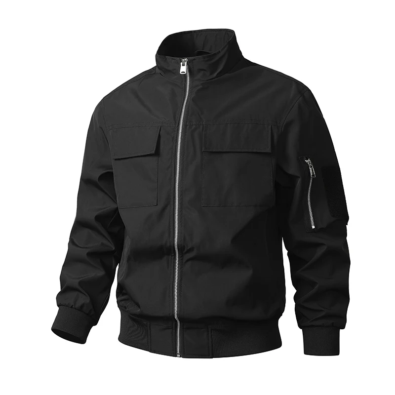 

Men's Jacket New Spring and Autumn Baseball Coats Stand Collar Multi-Pocket Jackets Men Solid Color Fashion Bomber Jacket