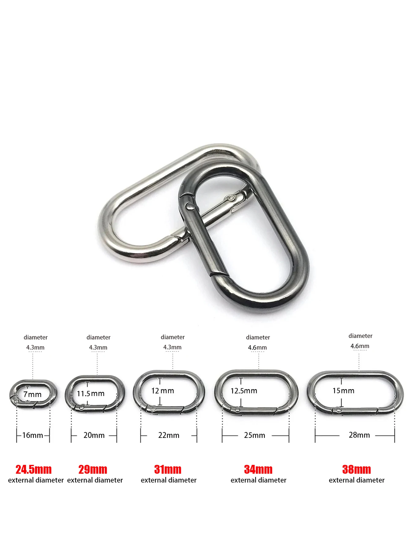 5pc Oval Spring O Ring Openable Leather Bag Handbag Strap Buckle Connect Keyring Pendant Key Dog Chain Snap Clasp Clip Carabiner