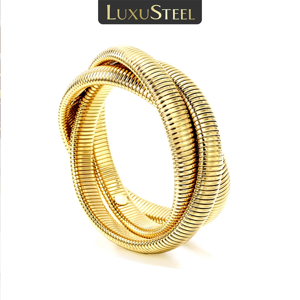 

LUXUSTEEL Women Girl Elastic Bracelets Bangles Hiphop Style 8/10/12/15mm Width 70mm Stainless Steel Sprial Bracelet Waterproof
