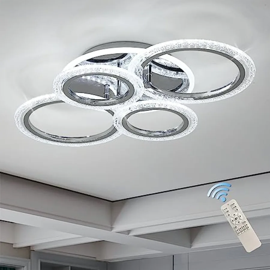 

Modern Ceiling Light 58W Dimmable Flush Mount LED Ceiling Lamp 4 Rings Acrylic Ceiling Chandelier for Living Room Dining Room B