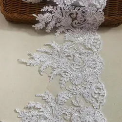 1 Yard 23cm wide  white Cording Lace Embroidery Lace Dress Home Textile Sequin Triming Dance Clothes DIY Materail