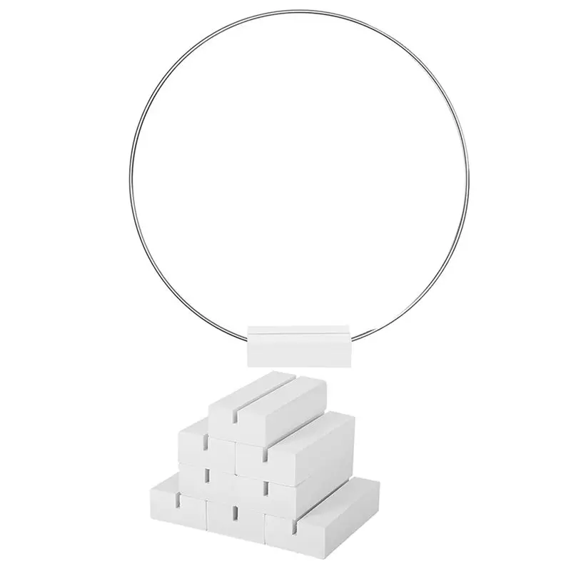 A32I 10 PCS 25cm Metal Floral Hoop Centerpiece for Table Wooden Stand Wreath Macrame Silver Hoop Rings for DIY Crafts(White)