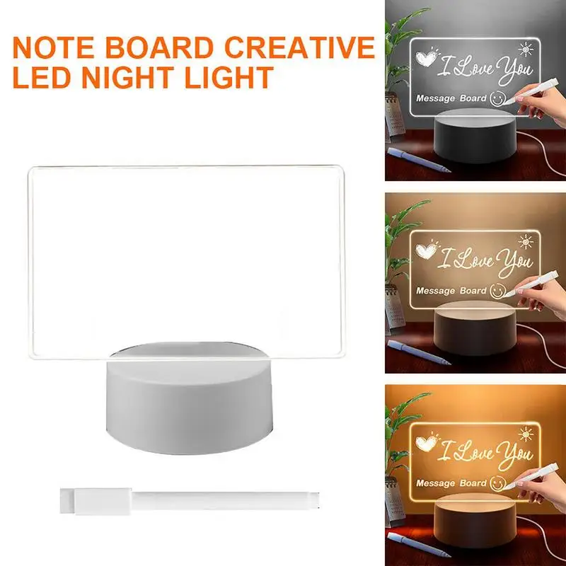 LED Dry Erase Board Night Light Desktop Note Board With Pen LED Letter Message Board Night Light Rewritable Acrylic Memo Board