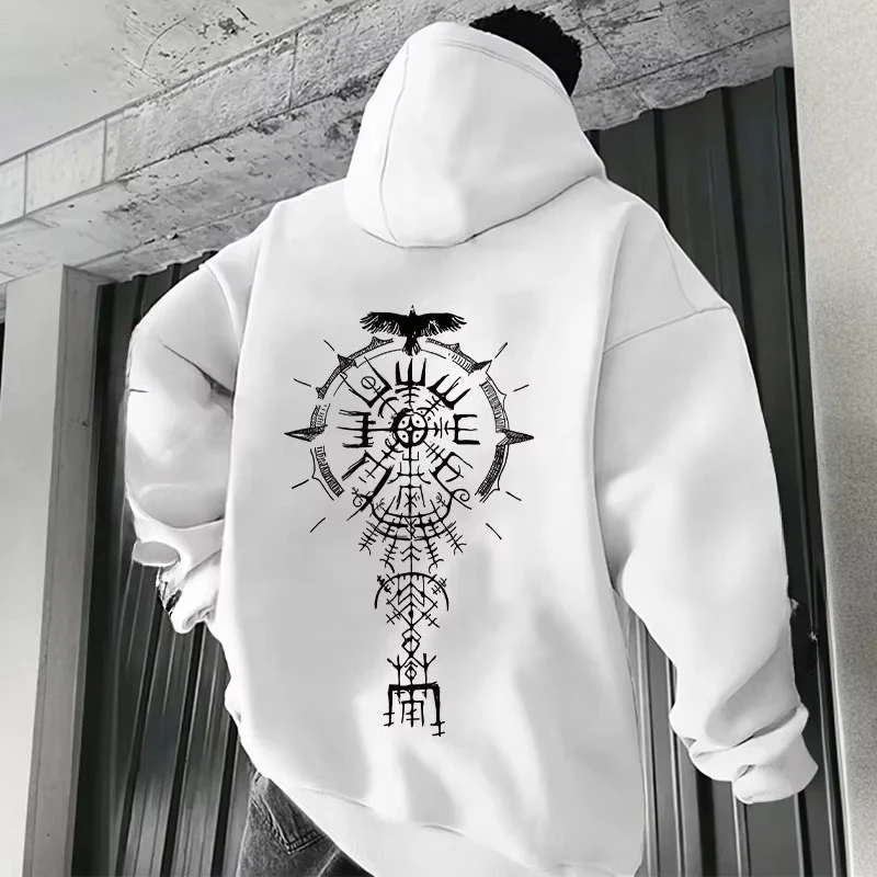 Ancient Viking Raven Print Hoodie Male Daily Casual Fashion Sporty Coats 2025 Autumn New Arrival Men's Sweatshirt High Quality