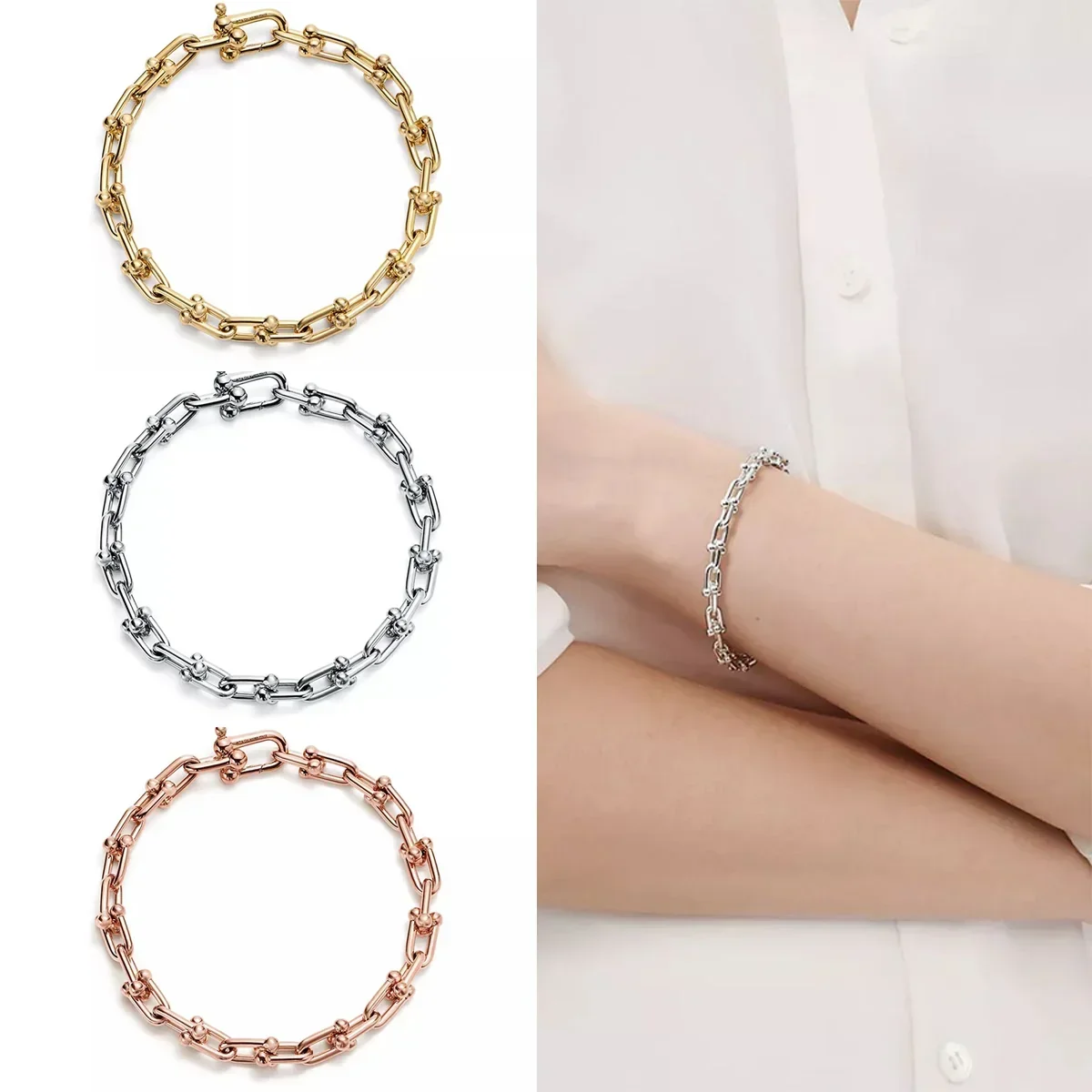 s925 sterling silver TIFFU shaped bracelet with multiple colors for men and women to wear, suitable for holiday gifts