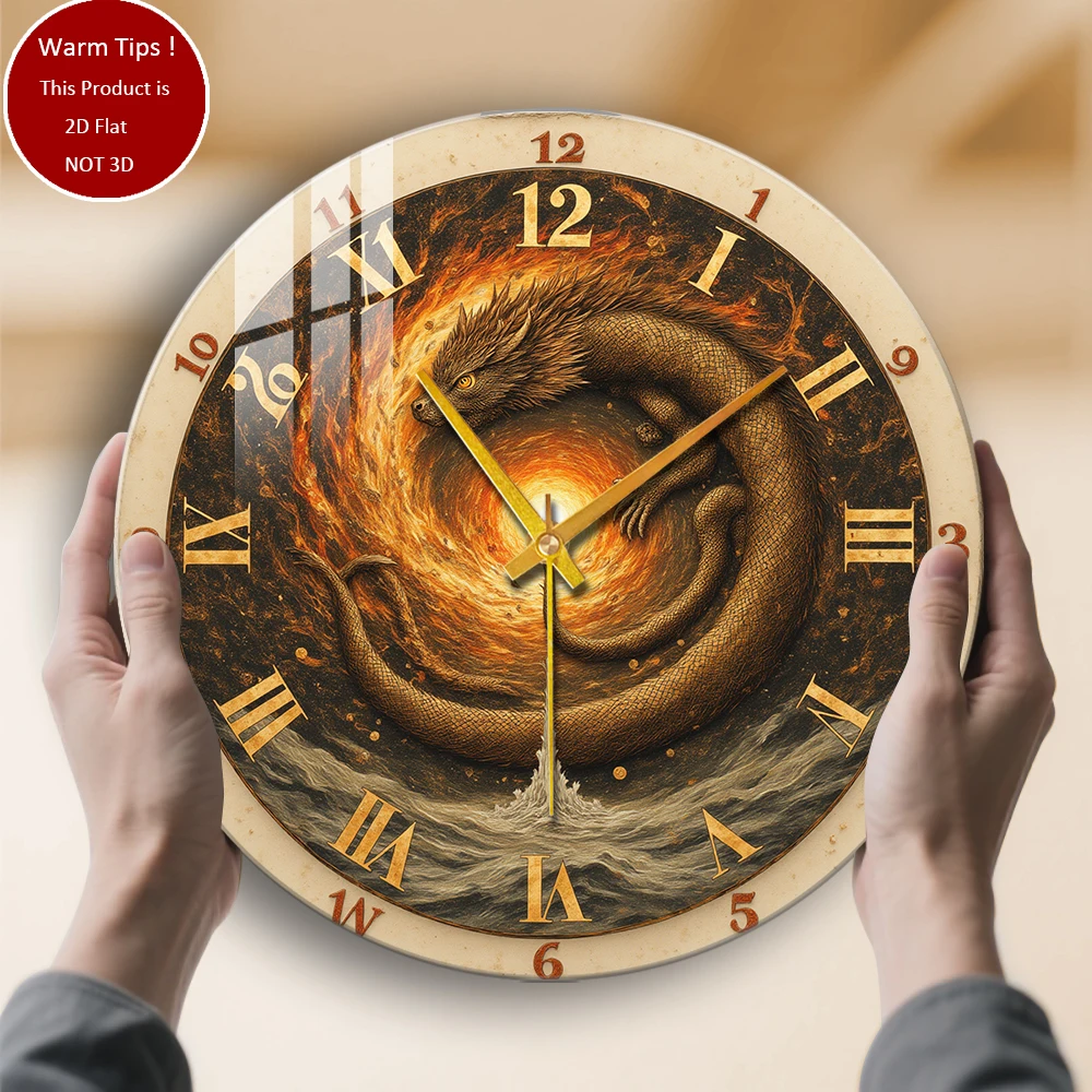

Настенные часы из закаленного стекла Дракон Солнце Спиральные волны Искусство часов Подходит для декора стен или настольного дисплея в любом месте
