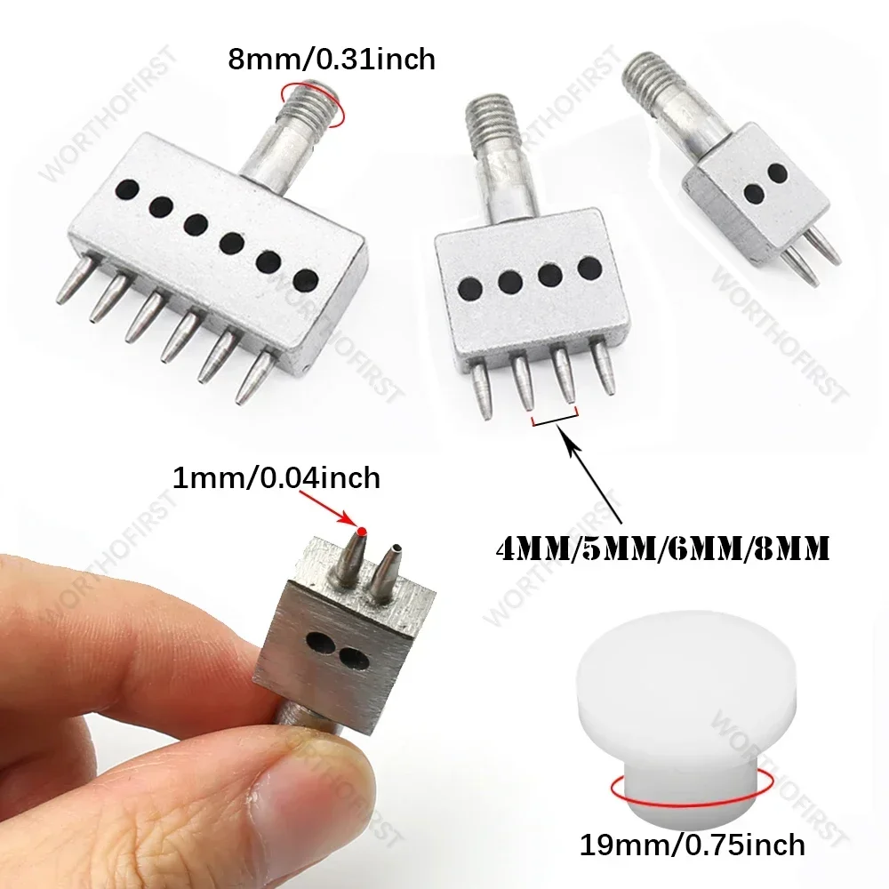 M8 Thread Punch Dies 4/5/6/8mm Spacing Leather Hole Punching for Hand Press Perforated Round Stitching Cut Sewing Accessories