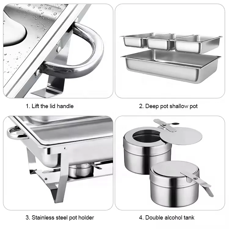 11L Foldable Gold Chafing Dishes Stainless Steel Chafer Dish Buffet Set Rectangular Party Serving Dishes With Alcohol Lamp