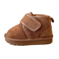 2024 inverno nuove scarpe per bambini stivali da neve per ragazzi in vera pelle addensato peluche suola in gomma calda stivali per ragazze di moda