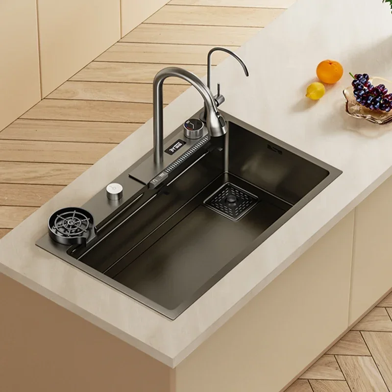 Kitchen Accessories Digital Waterfall Sink Sink Stainless Steel Dishwashing Basin Multi-Function Large Single Tank