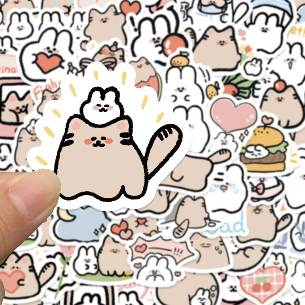 60PCS Cute Cat&Rabbit Kawaii Stickers Vintage For DIY Kids Notebook Luggage Motorcycle Laptop Refrigerator Decals Graffiti