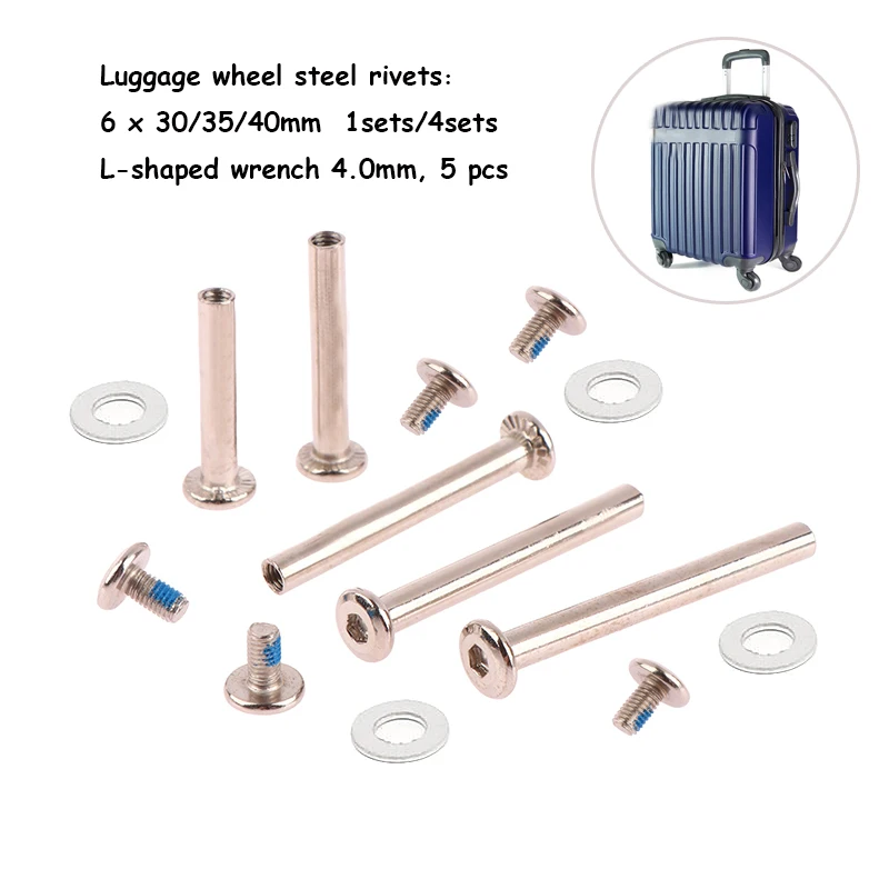 4set stainles steel luggage screws luggage accessories Luggage Wheels Bolts Rivets 6*30/35/40mm and 5 L-shaped wrenches 4.0mm