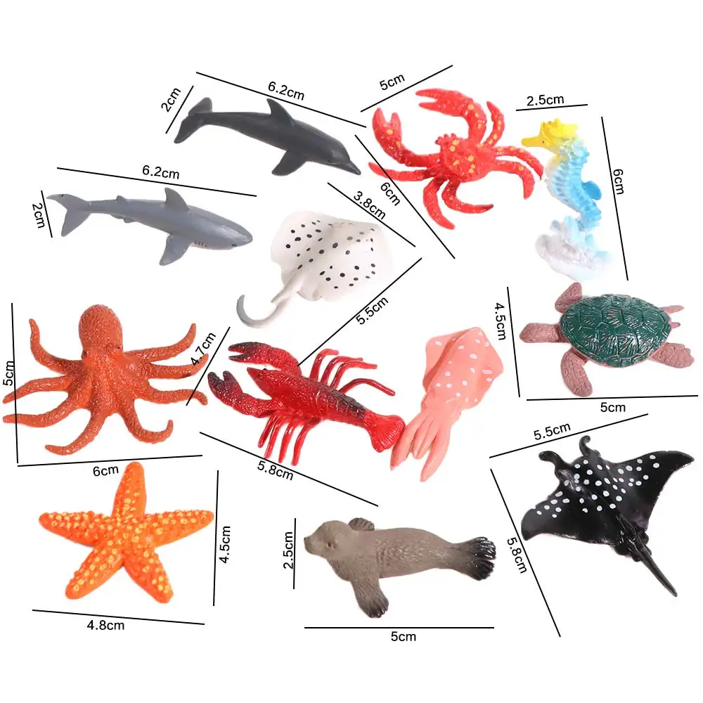 12pcs Plastic Sea Life Animals Model Shark Turtle Crab Starfish Ocean Animals Ornaments Handmad Multicolor - view 5
