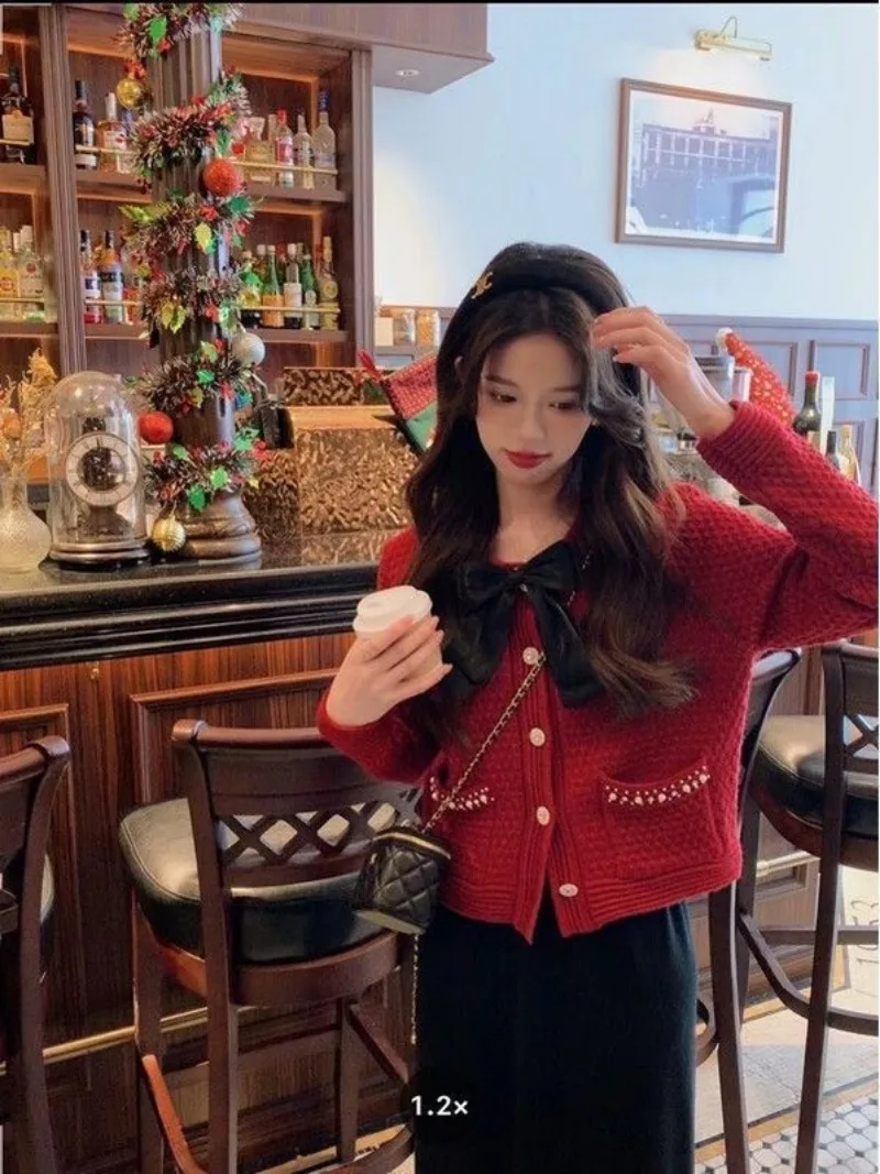 Sweater Knitted Cardigan Coat Design Sense Short Sweater Female 2023 Foreign Long Sleeve O Neck Sweater Cardigan Female Tops