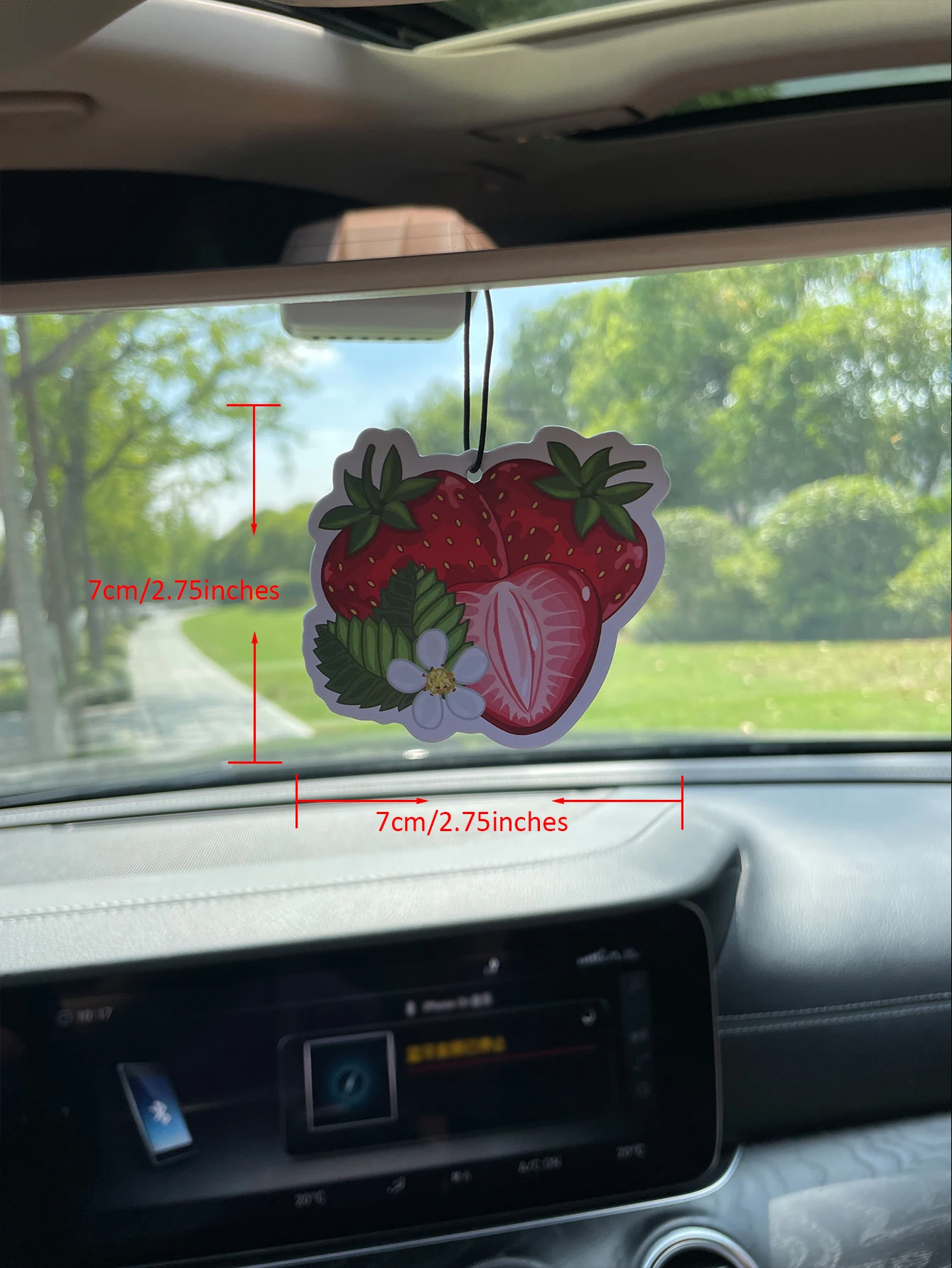Cute Strawberry Floral Hanging Car Air Freshener, Natural Plant Extracted Scent, Alcohol-Free, Heat Resistant, Long Lasting Frag