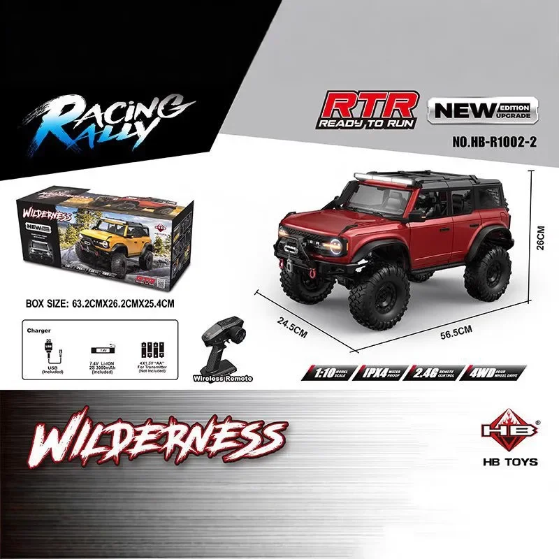 ลดราคาพิเศษ รถบังคับวิทยุ 1/10 RC Car 4WD RTR HB R1002 Horse ขนาดเท่าของจริง พร้อมไฟ LED รีโมทคอนโทรลไฟฟ้า 2.4G รถบังคับวิทยุแบบ Rock Buggy ของเล่น