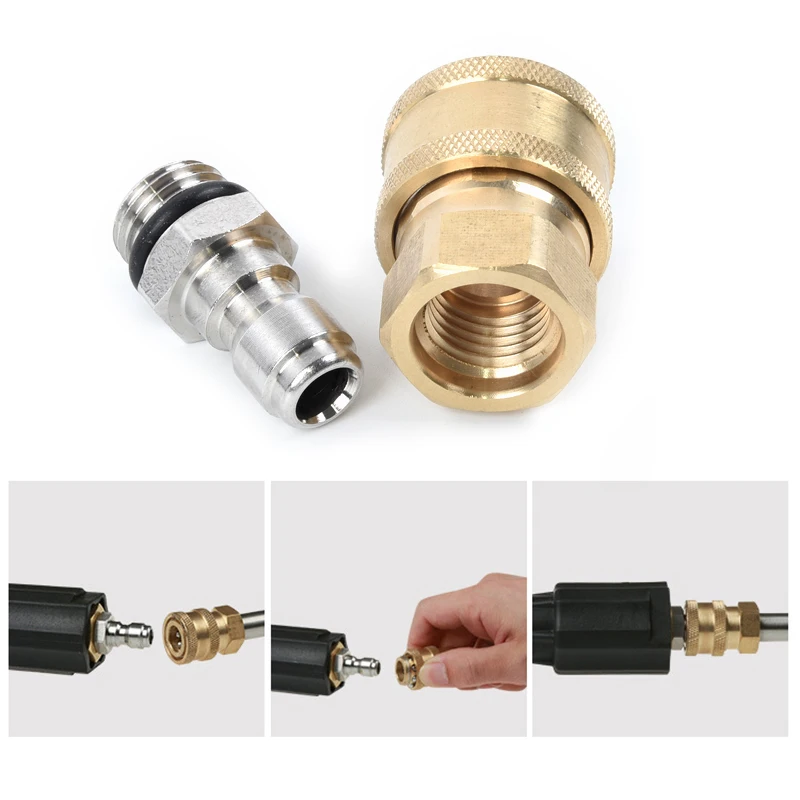 1pc Quick Connector+1pc Stainless Steel Ferrule+10pc Female Seals High Pressure Washer 1/4 Inch Quick Connector Adapter Set