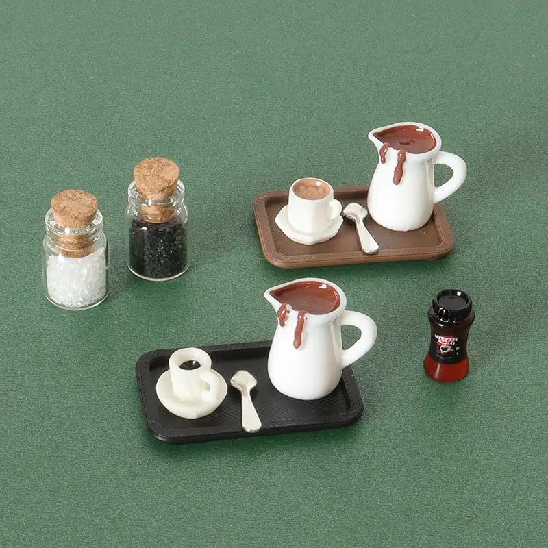 7Pcs Desktop Szene Simulation Micro Modell Teile Handgemachte Miniatur Puppenhaus Kaffee Tasse Modell Dekorative Tablett Platte Zubehör
