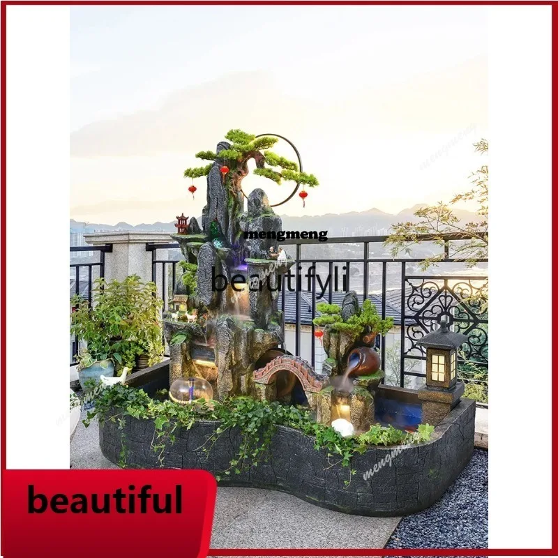 Large rockery fountain flowing water ornament garden courtyard decoration office fish pond landscaping  DD