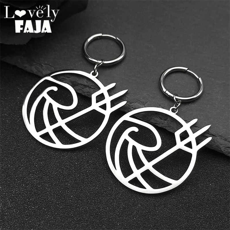 

Vintage Wave Trident R-Shaped Hoop Earrings For Women Stainless Steel Silver Color Big Round Dangle Earring Party Jewelry Gift