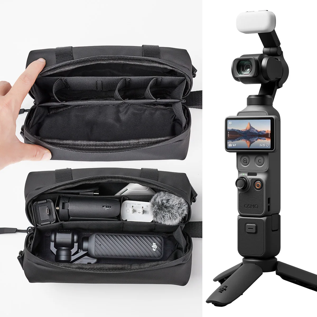 Carrying Case for DJI Osmo Pocket 4 / 3 Portable Multi-layer Protective Storage Bag with Strap for Pocket 4 / 3 Accessories