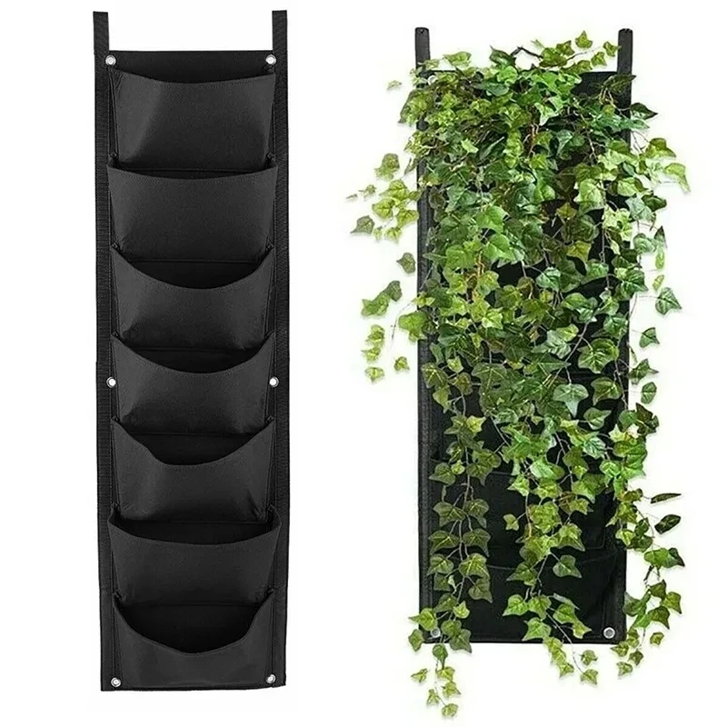 7 Pocket Vertical Growing Planting Bag Outdoor Felt Fabric Wall Hanging Garden Planter Pot Flower Vegetable Growing Container