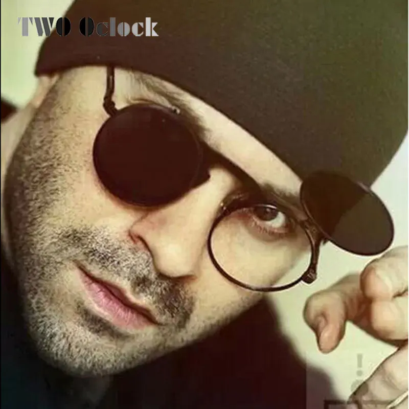 男性と女性のための2つのオクロックヴィンテージスチームパンクゴーグルラウンドサングラス,レトロなダブルフリップパンクサングラス,近視メガネ