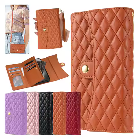 Leather Flip Case For Samsung Galaxy S25 Ultra S24 Plus S23 S22 S21 S20 Note20 Ultra Lanyard Crossbody Case Wallet Phone Cover