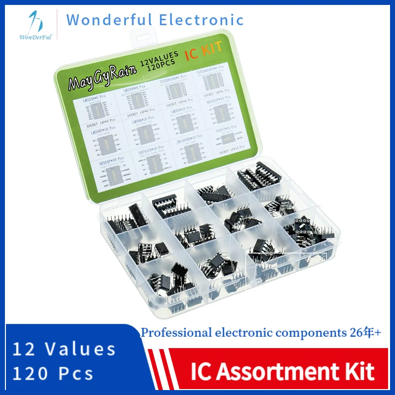 12 Values IC Assortment Kit LM324 LM339 ULN2003AN ULN2803APG LM358P LM386 LM393 NE5532P NE555P UA741CN JRC4558D PC817