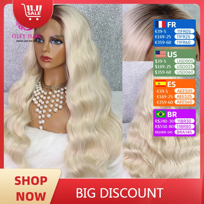 

Blonde Synthetic 13x4 Lace Front Wig With Brown Roots Drag Queen Body Wave Cosplay Glueless Wigs For Black Women 180 Density