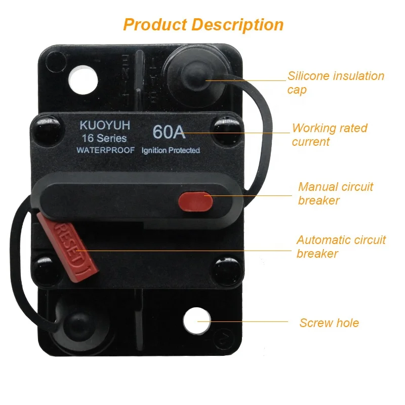 

50A Circuit Breaker for Boat Trolling with Manual Reset,Water Proof,12V- 48V DC