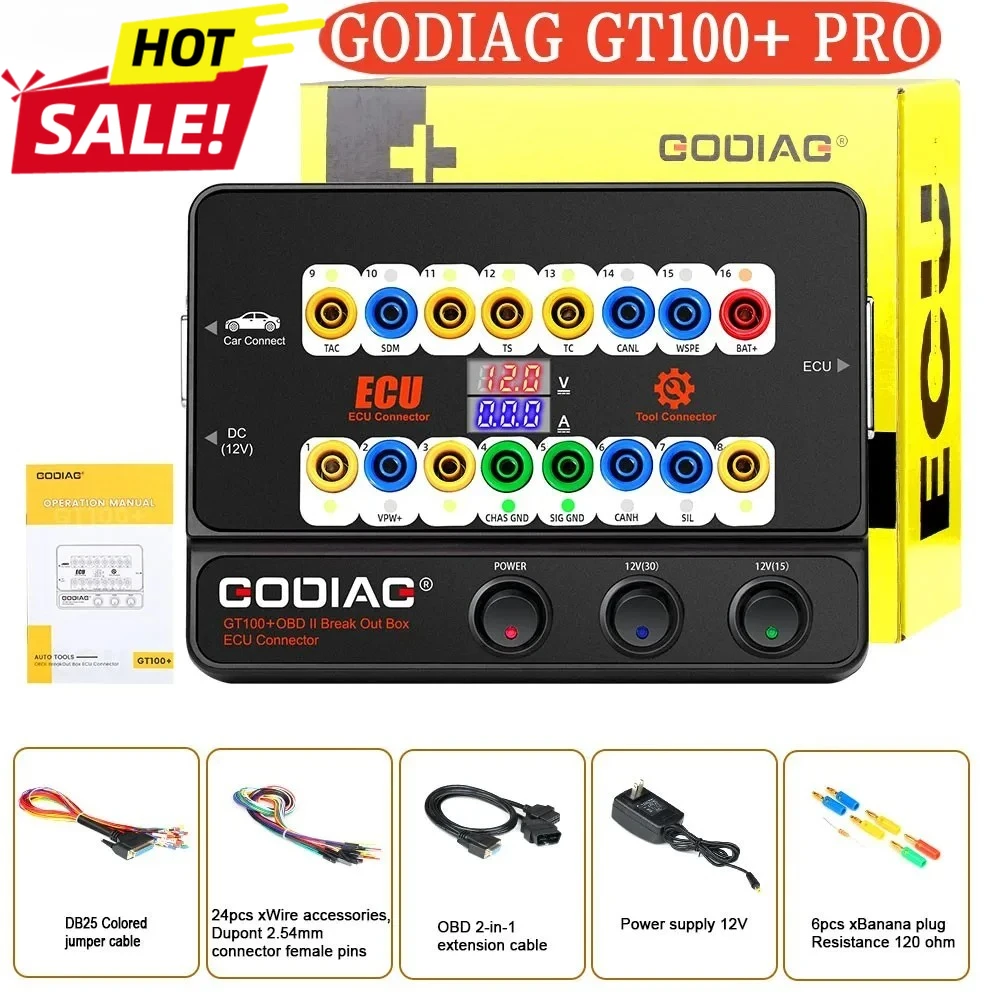 GODIAG GT100+ OBD II Break Out Box ECU Bench Connector Electronic Current Display +CANBUS Protocol For Xhorse VVDI Autel
