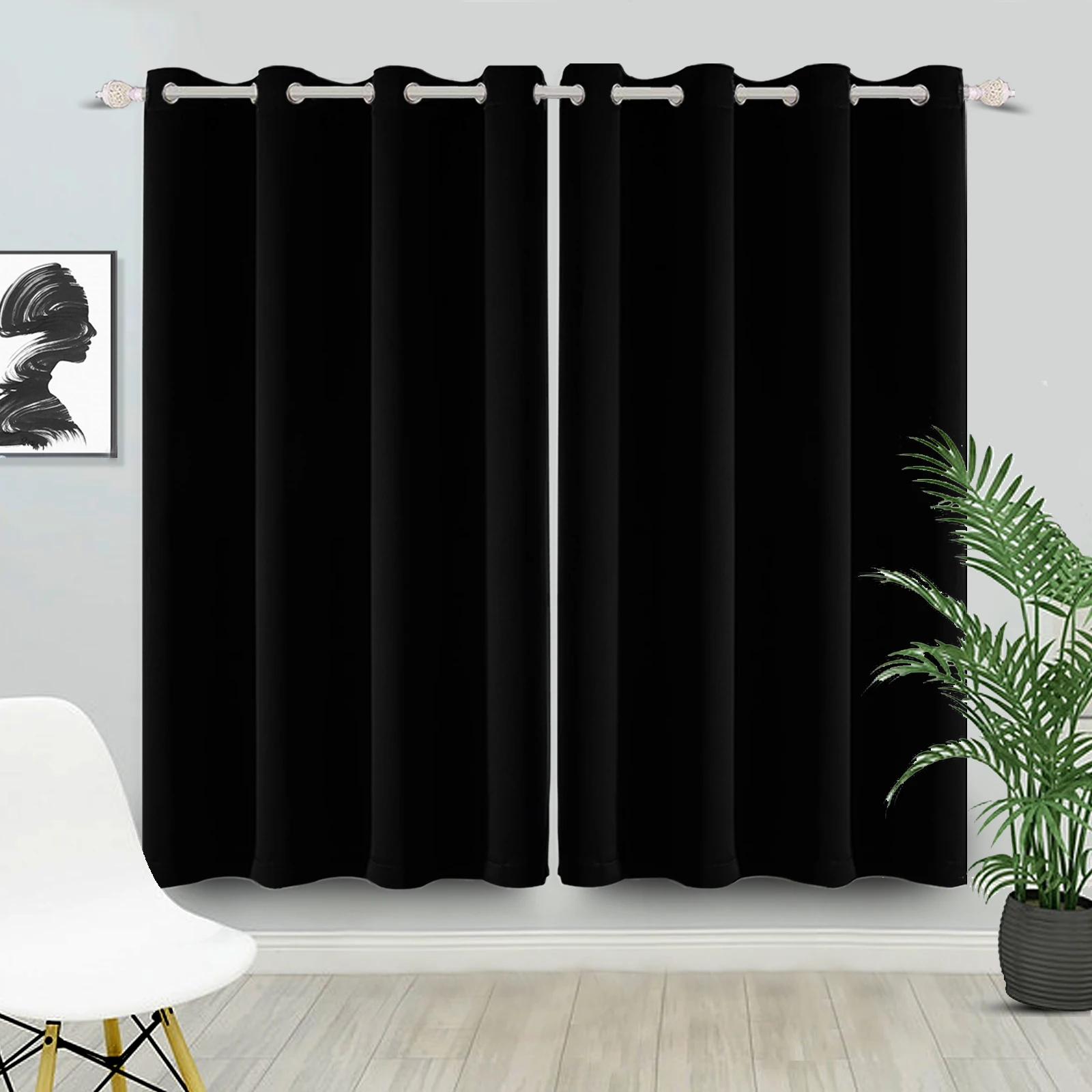 

2pcs Solid Blackout Curtains with Grommets Total Privacy Drapes Sound Insulation Sun Protectionfor Ideal for Living Room Bedroom