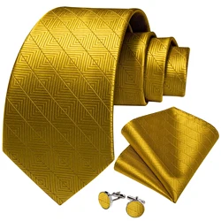 DiBanGu-Luxo Masculino Gold Check Jacquard Gravatas, Abotoaduras de Bolso Quadrado, Acessórios para Festa de Casamento, Presente Masculino, Novo, 2022