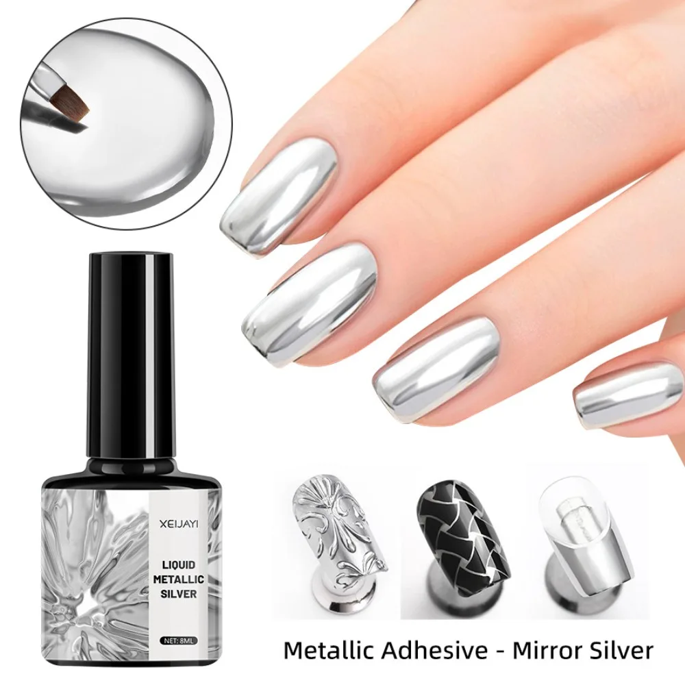 XEIJAYI 8ml Bright Metallic Painting Gel Nail Polish Silver Chrome 3D Drawing Gel Polish Liquid Mirror Effect Glossy Nail Art