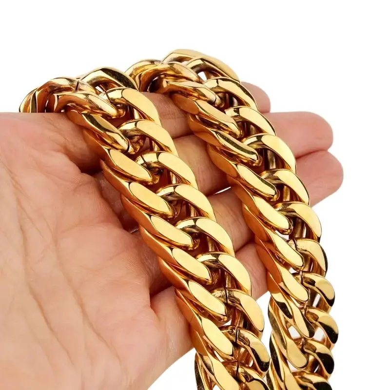 12MM Thick Copper Gold-plated Cuban Link Necklace Classic Men's Hip-hop Jewelry 23.6 inches