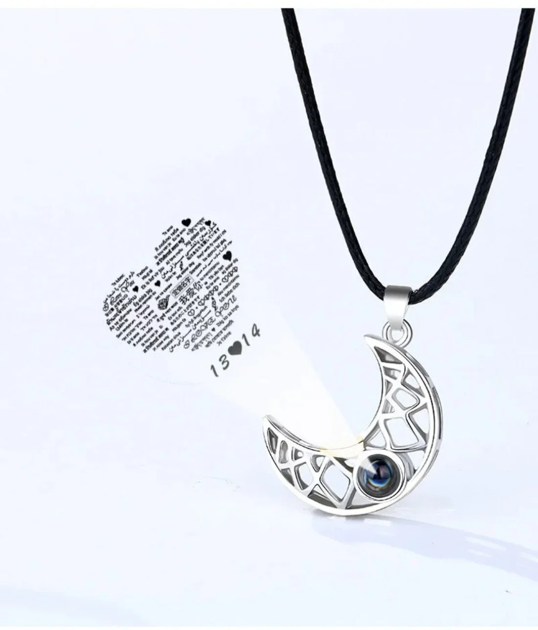 2PCS Magnetic Couple Matching Necklace 100 Language I Love You Projection Sun Moon Heart Magnet Paired Pendant Choker Lover Gift