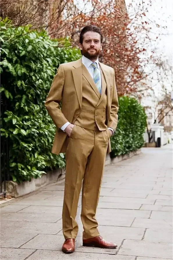 

Brown Khaki Casual Wedding Suits For Men Double Breasted Jacket Custom Slim Fit 3 Piece Groom Tuxedo Prom Blazer Sets Masculinos