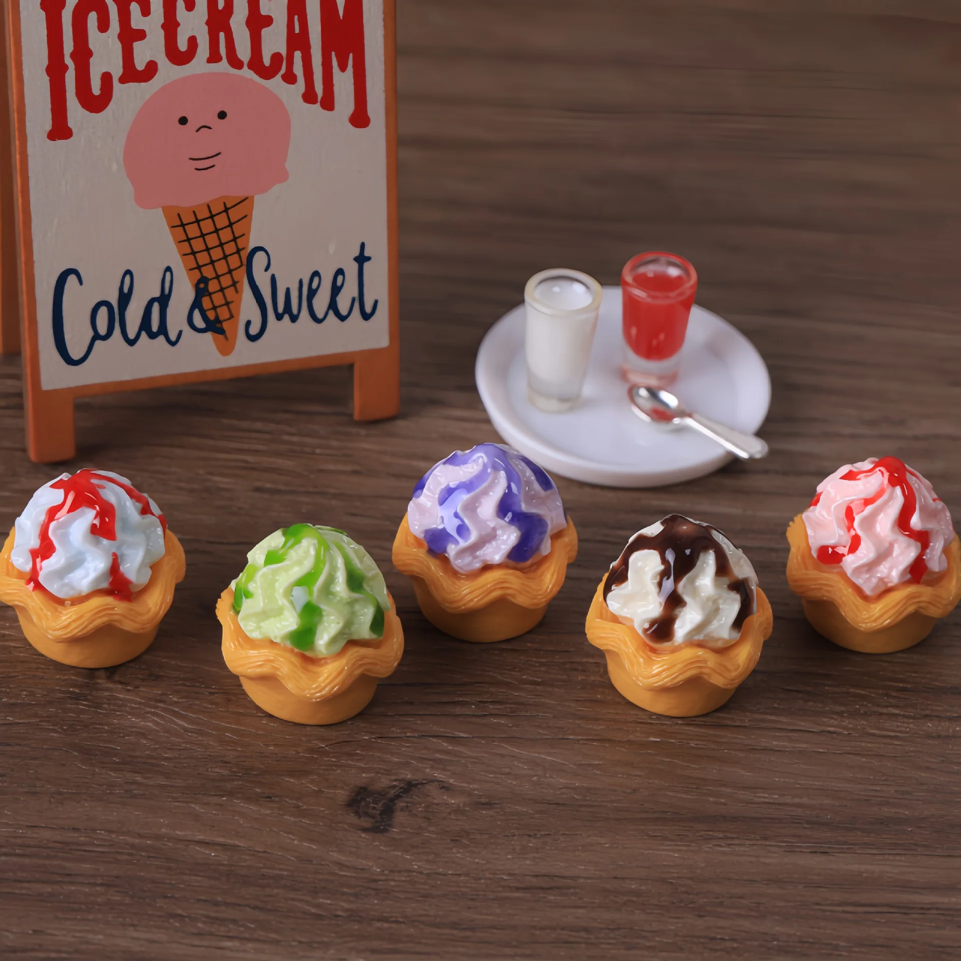 2pcs Mini Colorful Jam Cream Ice Cream Cone Cupcake Models DIY Resin Food  Accessories Miniature Desktop Ornaments Decoration