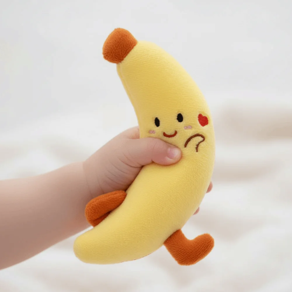 かわいい赤ちゃん用手持ちおもちゃ、びっくりさせないぬいぐるみ、漫画風フルーツ人形、肌に優しい柔らかいベビーおしゃぶり人形、新生児の安心感