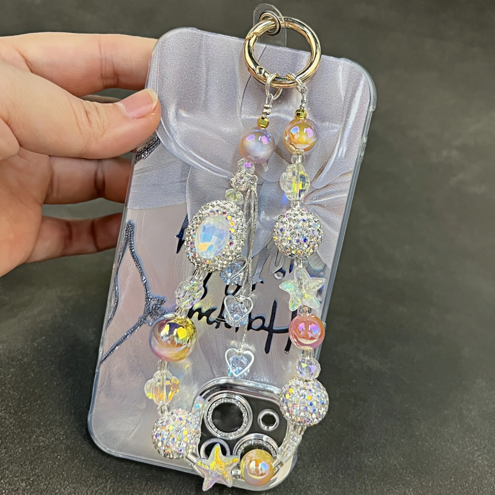 Dunhuang Liuguang Colorful Bead Phone Chain Phone Charm, Zircon Tassel Fashion Phone Rope Phone Pendant Bracelet Wristband