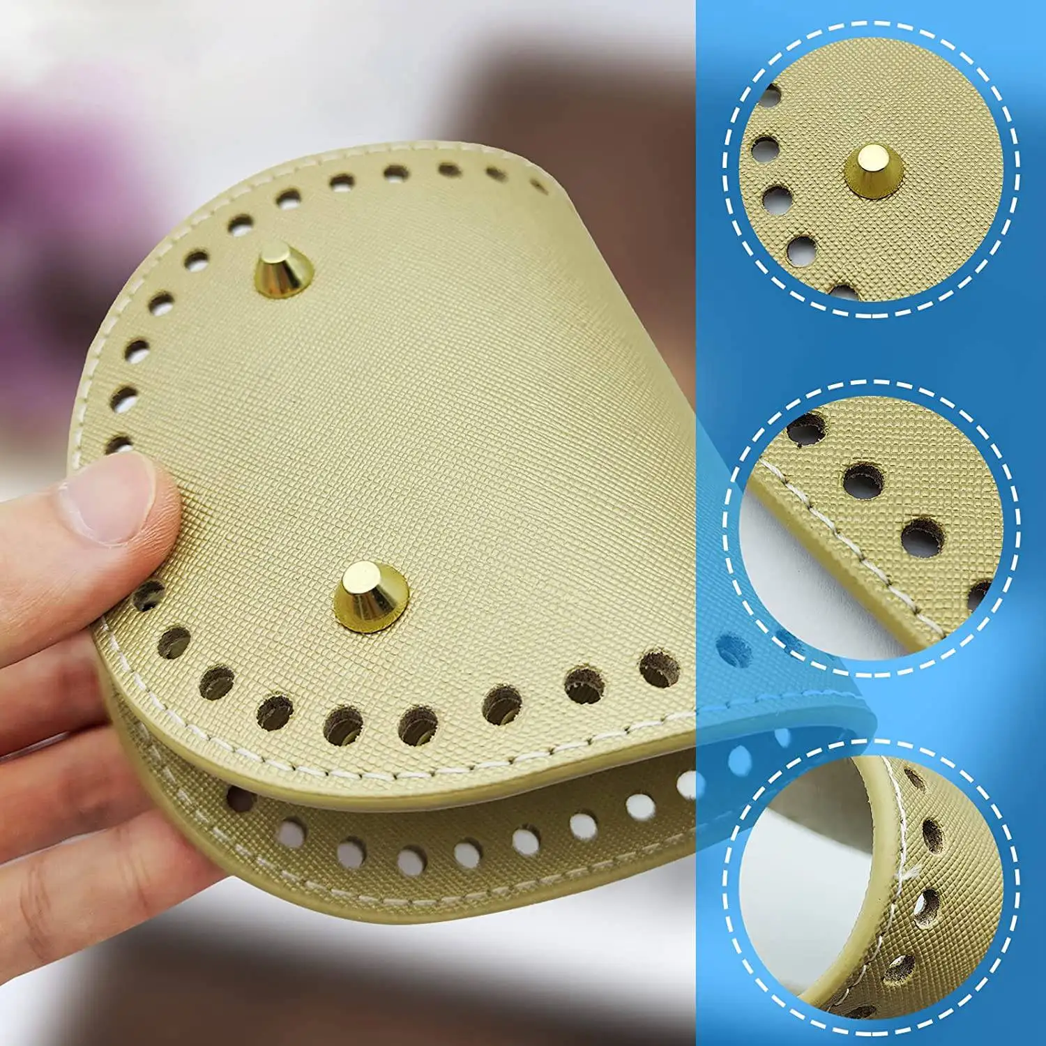 AA14 6 Pack PU Leather Bag Bottom Oval Wallet Bottom for Crochet Bag Bottom Crochet Bag Stud Bottom (25X12cm, 6 Colors)