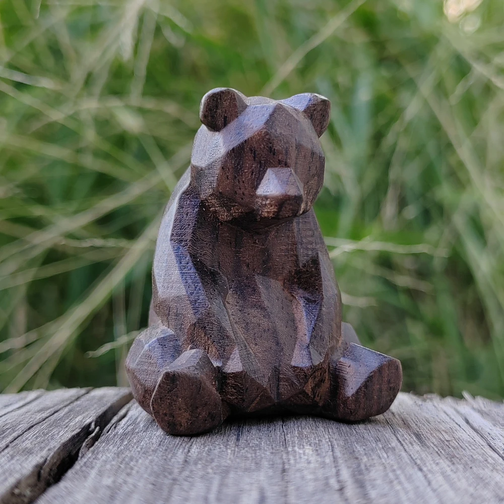 1.8 Inch Hand-Carved Wooden Bear Ornament, Geometric Design, Minimalist Style, Suitable for Holiday Decorations, Creative Desktop Decorations, Party Decorations, Christmas Decorations, Home Decorations, Birthday Gifts, New Year Gifts