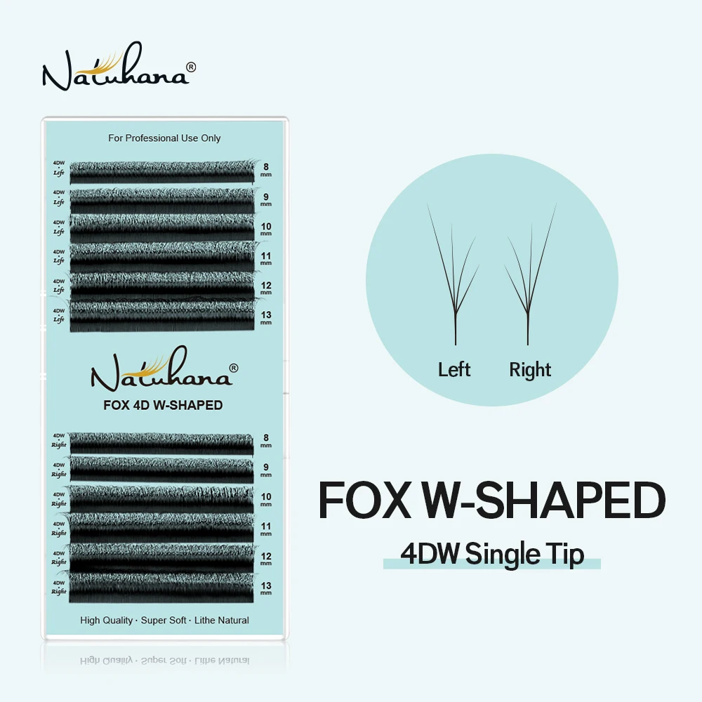 NATUHANA Fox 4D W Shape Eyelashes Extensions Matte Black Natural Wispy Faux Mink False Lashes Premade Volume Fans Lashes