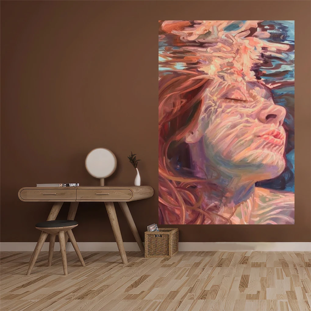 

Summer Cool Oil Painting Printed Tapestry Underwater Girl Wall Hanging Carpets Bedroom Decoration Beach Blanket Dorm Background