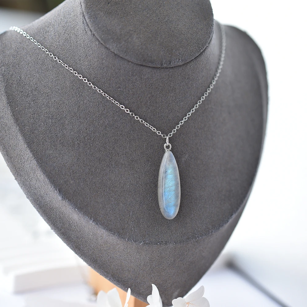 ITSMOS Teardrop Labradorite Long Raw Crystal Pendant Protection Stone Necklace Moon Goddess Jewelry Gift for Spiritual Women view 3