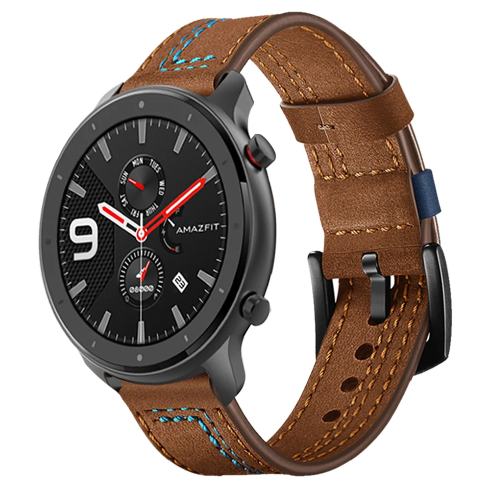 Amazfit GTR用ヴィンテージレザーブレスレット,腕時計用アクセサリー47mm,22mm