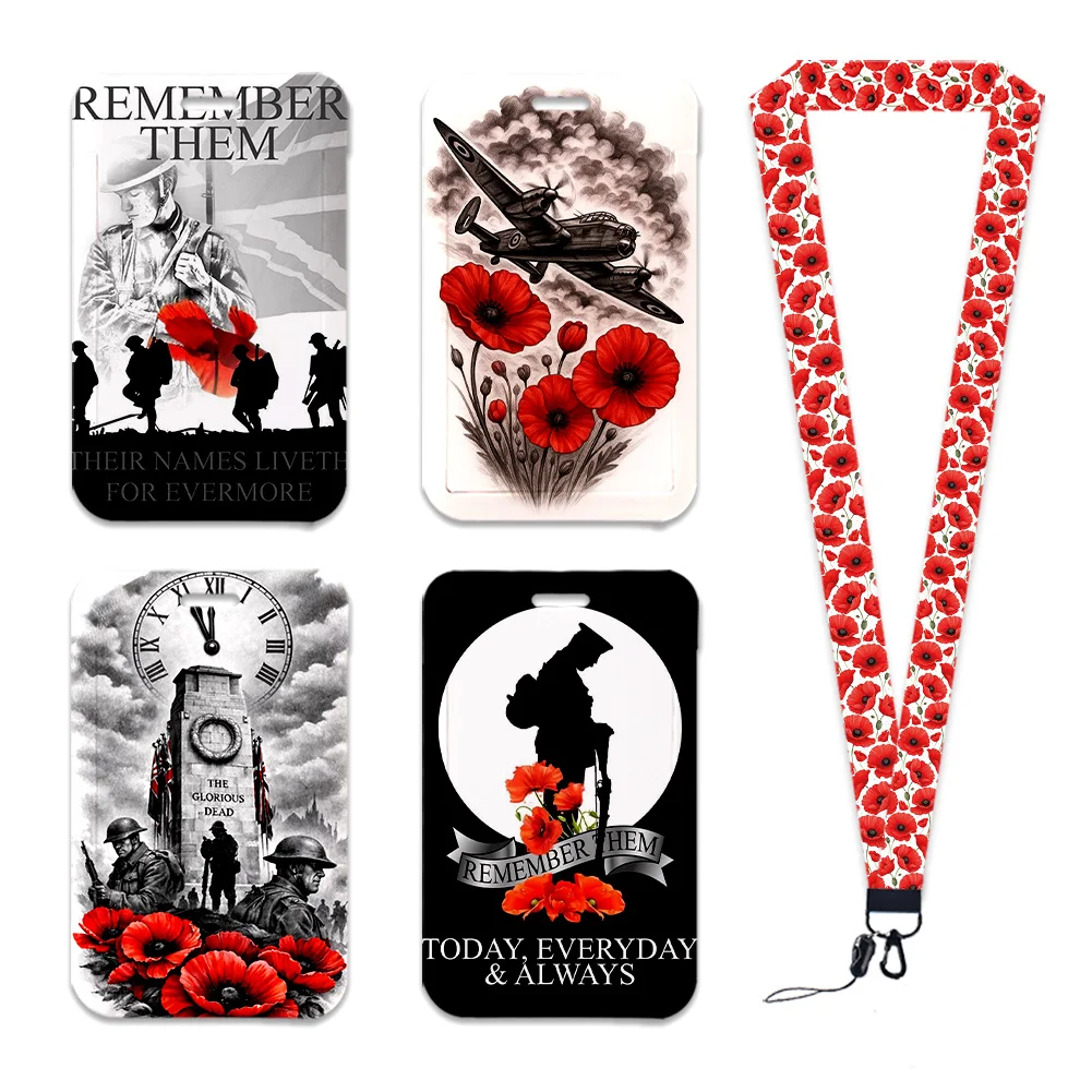 Lest We Forget Remember Them Work Card Holder Work Access Name Badge with Keychains Student Id Card Lanyard Holder Accessories